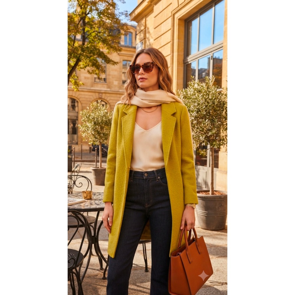 Rachel Zoe Chartreuse Yellow Knit Open Front Longline Coat Jacket XS
